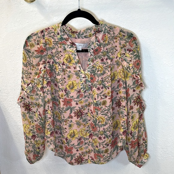 LOFT Garden Ruffle Sleeve Blouse Size XXSP. - Picture 4 of 14